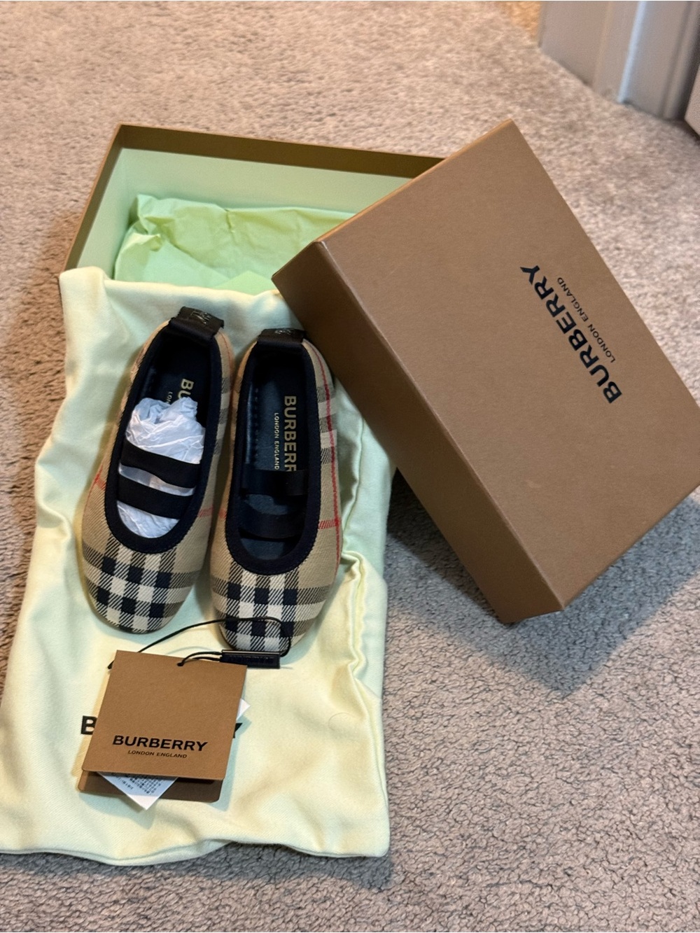 Burberry Beige and Black Check Girls' Slip-On Ballet Flats